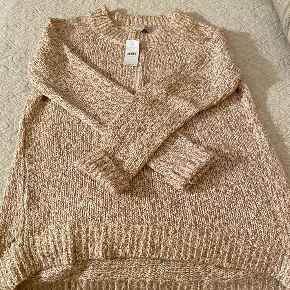 LOFT Tan Knit Crew Neck Sweater